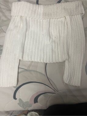 Hand Crafted Cream Off-Shoulder Ribbed Knit Sweater
